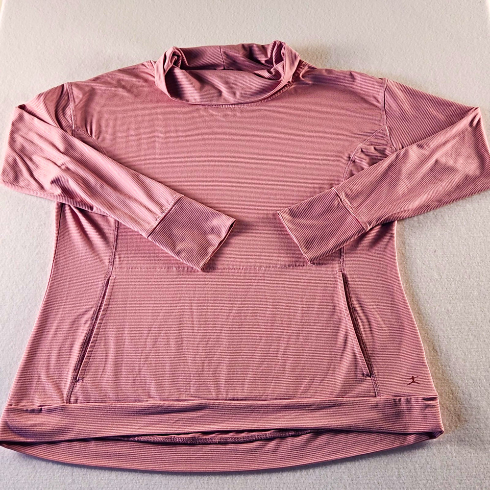 Danskin Women's XL Pink Striped Cowl Neck Pullover Top Long Sleeve Thumbholes